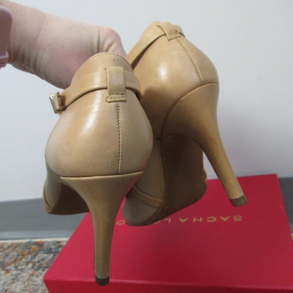 Antonio Melani Leather Ankle Boots Booties Peep Toe Size 7 Tan High Heels 440 - Picture 4 of 13